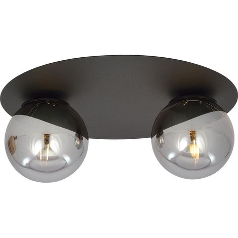 Plafoniera Minimal 2 Luci Solar In Acciaio Nero E Sfere Di Vetro Fumè (1/5)