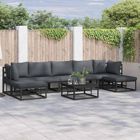 Garden Sofa Set with Cushion 7 pcs Black Aluminium (1/5)