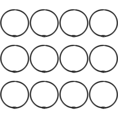 Lot de 12 anneaux de rideaux en métal, diamètre intérieur 50 mm, adaptés aux rideaux, rideaux de douche, noir (1/5)