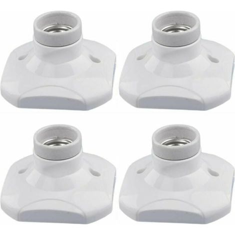 lot de 4 Douille d'ampoule LED E27, douille E27 en céramique et base en plastique, douille murale E27, douille E27 blanche avec anneau pour éclairage d'entrée/plafonnier/balcon (1/5)
