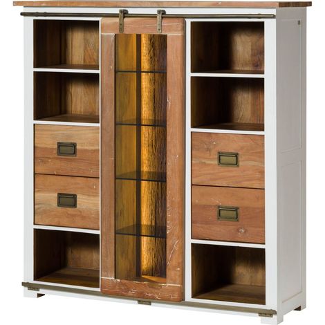 Highboard Mango / Altholz 142x45x147 weiß lackiert RAILWAY LUX 521 (1/4)