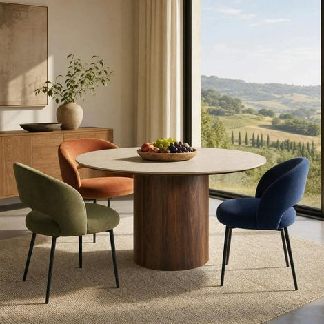 Table à manger ronde en céramique aspect travertin ø140 PRATO (1/5)
