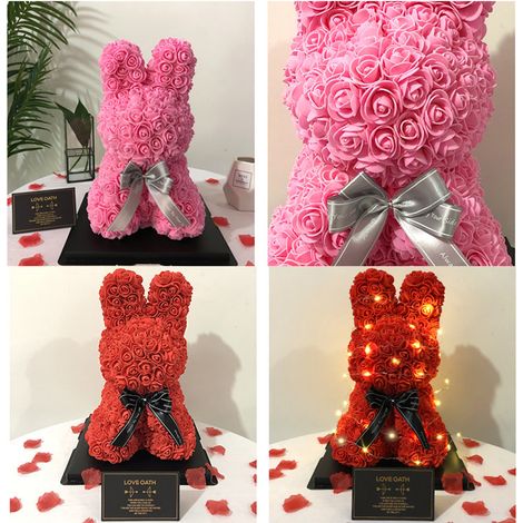 Ewige Rose, weiß-rosa Kaninchen, kuscheliger Plüschhasenstrauß, Valentinstagsgeschenk ohne Schachtel (1/5)