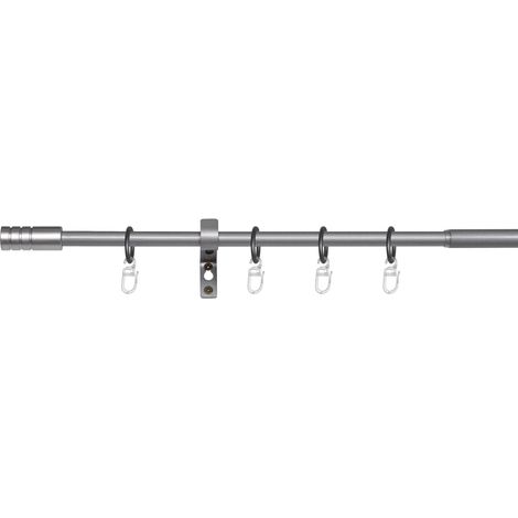 ondeco Gardinenstange ausziehbar 1-lauf, Vorhangstange Fenster Wandmontage, Endstück Rille, Komplettgarnitur Teleskopstange 13/16 mm mit Ringen -  120-210 cm