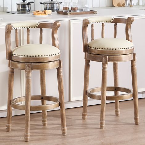 Tabouret de bar pivotant 55x52x96 cm en bois et cuir blanc, facile à monter pour cuisine FLORAGRACE (1/5)
