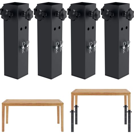 4er-Pack Tischbeinverlängerungen für Klapptische, 2 Etagen/höhenverstellbar, quadratische klappbare Tischbeinerhöhungen aus Metall für quadratische gerade Beine, erhöhte Tischhöhe