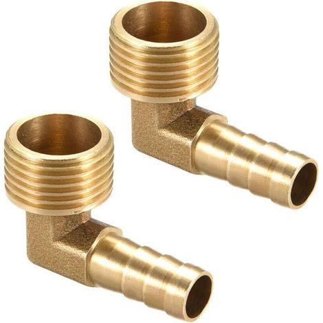 Raccord Cannelé Tuyau Barbillon Laiton 90° Coude 10mm Barbelé x1/2" G Mâle Tuyau 2Pcs (1/5)