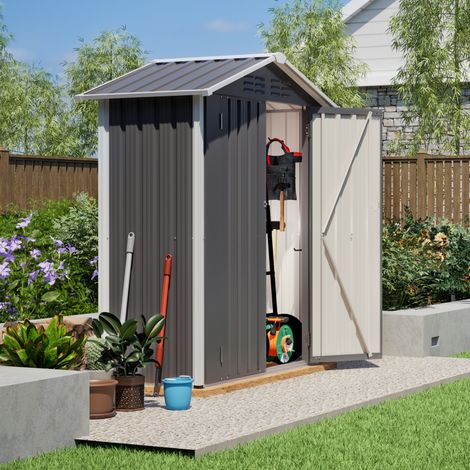 Abri de jardin, 154x83x180 cm, avec trous de ventilation, comprend une base en métal, une porte verrouillable, gris. (1/5)