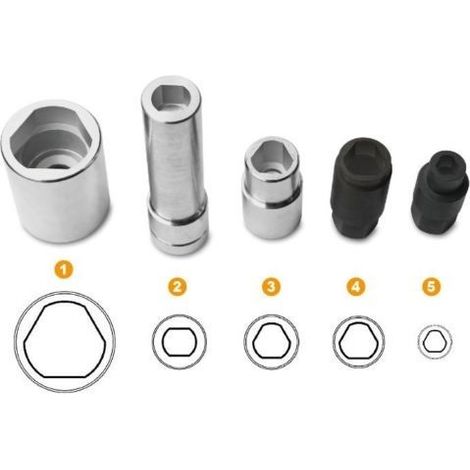JOMAFA JUEGO DE 5 VASOS PARA DESMONTAR BOMBA INYECTORA BOSCH DELPHI, 5 PIEZAS