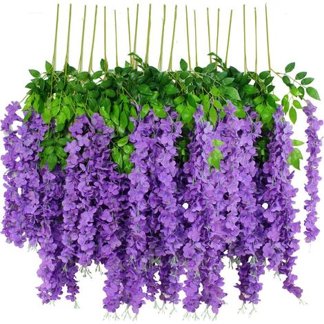 12 Stück künstliche Glyzinien-Blumen, 3,6 Fuß/Stück, lila, dicht, künstliche künstliche Reben, Rankenkranz, Seidenblumen-Schnur, Heimparty, Hochzeitsdekoration (Purple Dense) (1/5)
