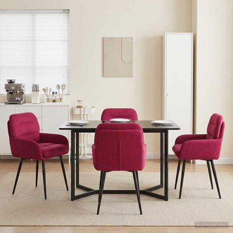 Lot de 4 chaises de salle à manger en velours bordeaux avec accoudoirs et cadre en métal - PANGIVO (1/5)