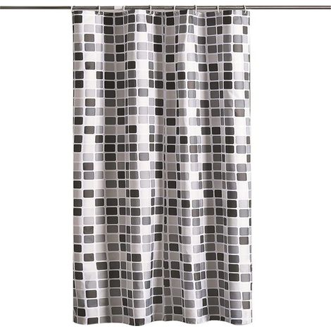 Rideau Douche, Noir et Blanc Rideau Douche, Mosaïque Rideau Douche, 8 Crochets, pour Salles de Bains, Toilettes (120 x180 cm, Mosaïque) (1/5)