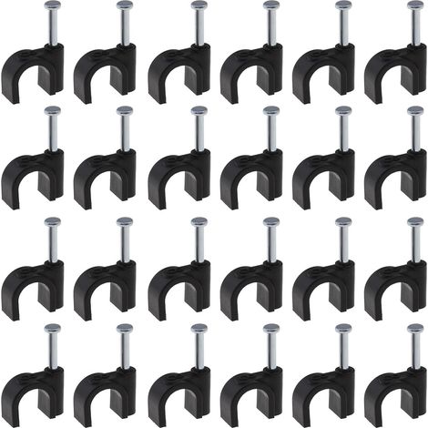 200Pcs Attaches Câble Rondes avec Clou Fixation Acier pour TV/Tel/USB/Ethernet Cat5/Cat6 RG8X/RG58/RG59 LMR240 Coax 8mm (1/5)