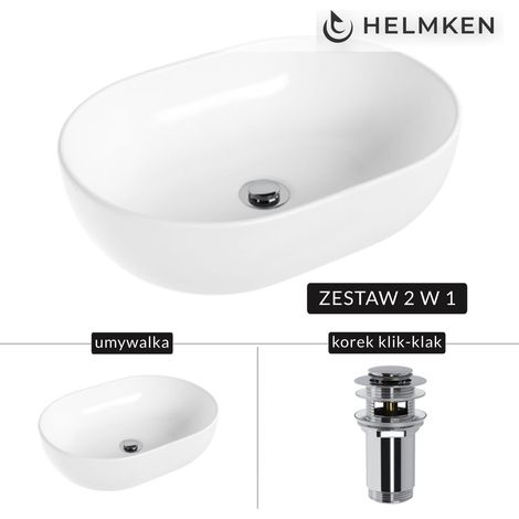 Vasque à poser Helmken 83648000 (48 x 34) blanche + bonde clic-clac chromée (1/5)