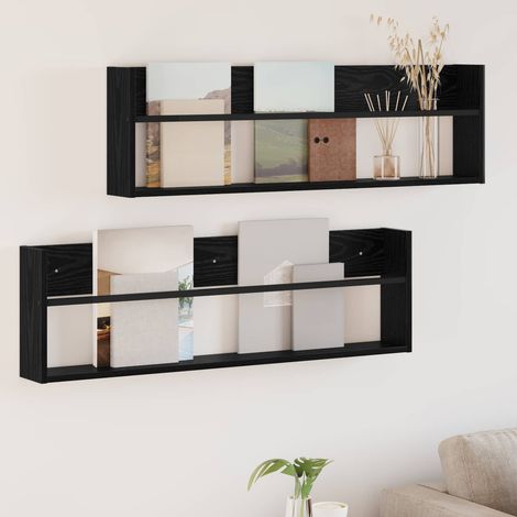 Magazinregal 2 pcs Schwarz Eichen-Optik 100 x 12 x 30 cm