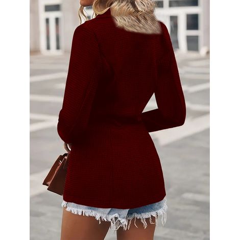 Veste de tailleur femme à un bouton, manches longues, couleur unie, rouge bordeaux, taille L. Idéale pour le travail et les activités de plein air.