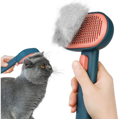 Bürste für Katzen und Hunde, selbstreinigende Katzenbürste für Katzen und Hunde mit kurzem, langem Haar im One-Touch-Design, entfernt effektiv bis zu 95 % abgestorbener Haare und filziger Haare (GRÜN)