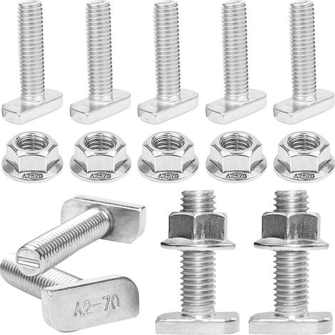 Lot de 20 vis à tête marteau M8 x 20 en acier inoxydable A2-70 avec écrous de verrouillage pour serre, profilé en aluminium photovoltaïque, support de panneau solaire, etc (1/5)