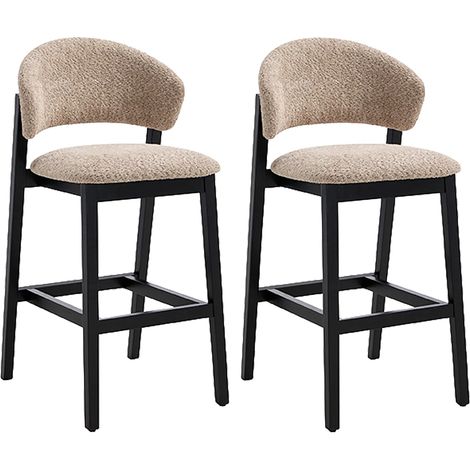 Lot de 2 tabourets en tissu bouclette et bois d'hévéa noir - Taupe - COROZAL (1/5)