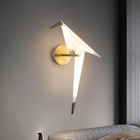 Applique murale moderne en papier doré grue oiseau LED applique murale, 3000k abat - jour acrylique chaud base métallique applique murale intérieure chambre Bureau salle de lecture 50cm 20cm (1/4)