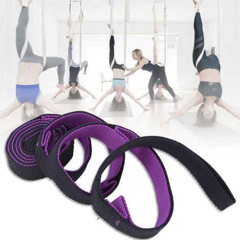 Sangle de yoga 2m pour étirement des jambes, souplesse et entraînement fitness (Noir Violet)