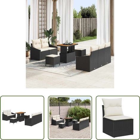 vidaXL Poly rotin - Ensemble de canapé de jardin avec coussin 8 pcs Noir polyrotin (1/5)