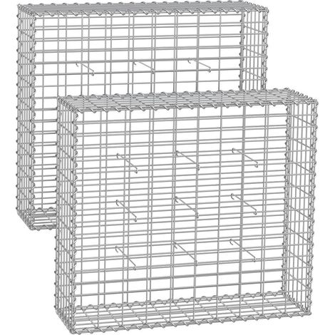 Lot de 2 gabions à pierres décoratifs pour jardin 100 x 90 x 30 cm en acier galvanisé gris (1/2)