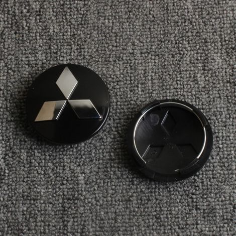 Satz mit 4 Radnabenkappen (60 mm) für Mitsubishi Lancer EX, Pajero, Outlander EX, ASX, Radnabenabdeckung, Autozubehör, Radkappe – 60 mm, Schwarz/Silber (1/2)