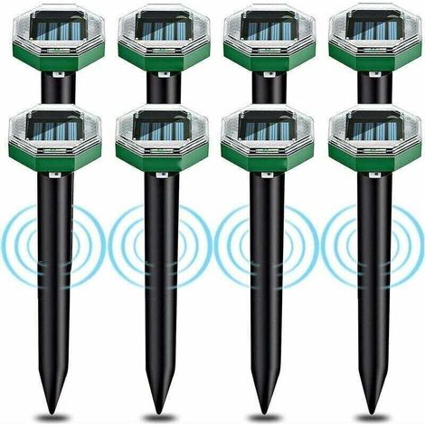 Lot de 8 répulsifs solaires à ultrasons anti-taupes Tigrezy, indice d'étanchéité IP65, utilisables dans les jardins, terrasses et pelouses pour repousser les taupes.