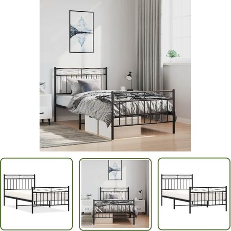 The Living Store Bettgestell mit Kopf- und Fußteil Metall Schwarz 100x190 cm - Metallbettfassungen - Doppelbett Gestell - Boxspringrahmen - Schlafzimmer Möbel - Schwarzes Bettgestell