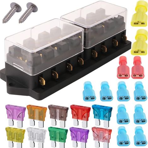 8-Fach Sicherungshalter, Auto KFZ Standard Bsicherungsdose (Für 140 AMP), mit 10Frei Sicherung (3A/5A/7.5A/10A/15A/20A/25A/30A/35A/40A), Wasserdicht Sicherungsträger (1/5)