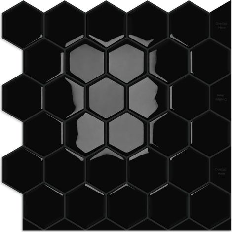 10 Sheets of Black Hex Self-Adhesive Tiles for Kitchen, Bathroom, Fireplace, RV - 12" x 12" (1/5)