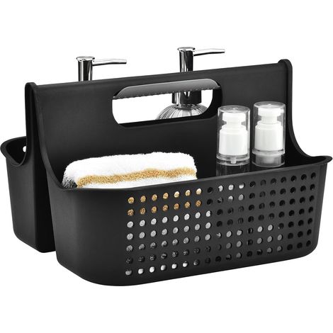 Panier de douche en plastique à 2 compartiments - Organiseur polyvalent - Panier de nettoyage - Panier de bricolage - Panier de bureau - Rangement pour art et maquillage - Noir (1/5)