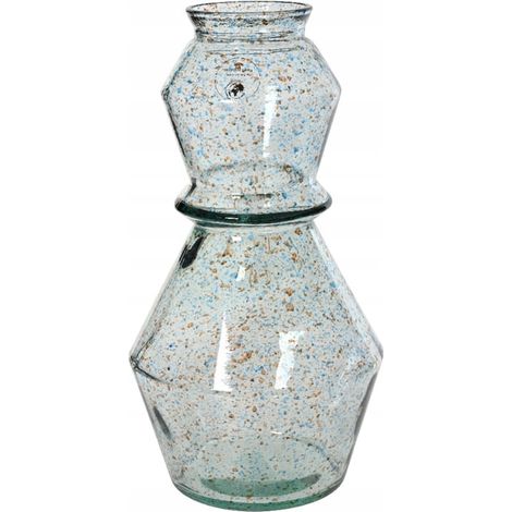 Vase en verre transparent à pois bleus et bruns, 30 x 16 cm