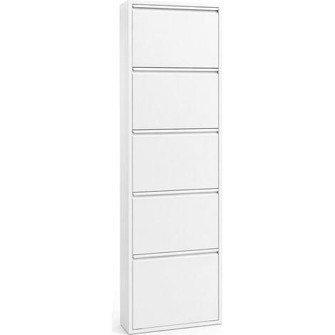 Scarpiera Slim In Metallo 5 Ante A Ribalta Ultra Sottile Salvaspazio Mobile Portascarpe Moderno Ingresso Camera Corridoio 172 x 50 x 15 Cm Colore Bianco