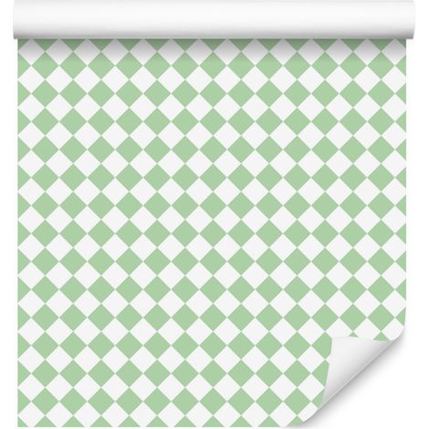 Papier peint à motifs géométriques losanges blanc et menthe pour salon et chambre 50x1000 cm (1/5)