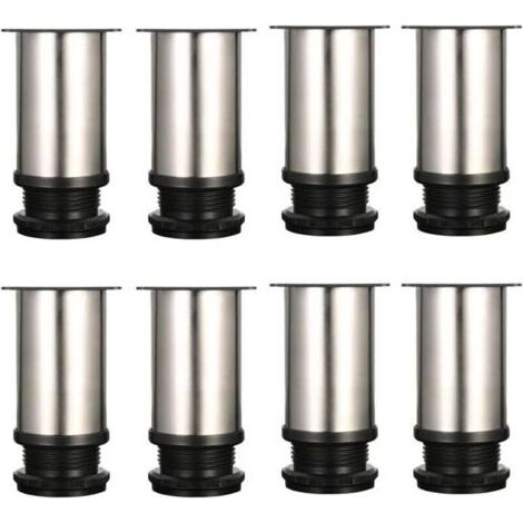 Lot de 8 Pieds de meubles, réglables Pied pieds de meubles - Chrome Métal - Hauteur réglable (Total: 80-95mm)