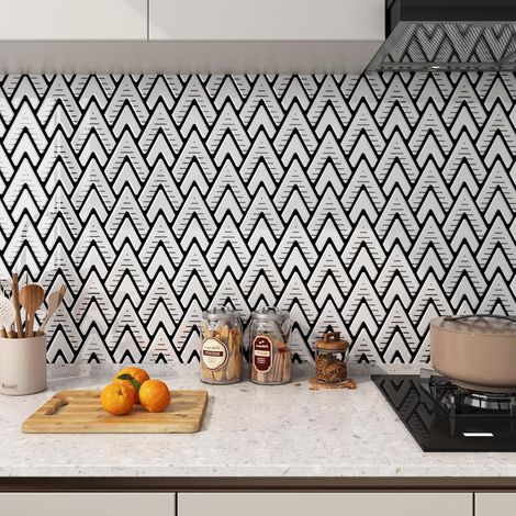 Mosaique Carrelage Adhesif Mural Cuisine Blanc Credence Adhesive pour Cuisine Mosaique Blanc Stickers Carrelage Salle de Bain Étanche Stickers Muraux Salle de Bain Carreaux 30×30CM 5 Dalles (1/5)