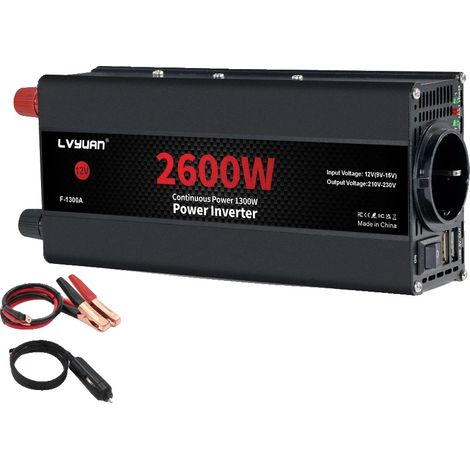 Inverseur, Convertisseur 12V à 220V, Alimentation Portable, 12V 2600W UE (1/2)