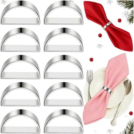 10 Pièces Ronds De Serviette Argent, Ronds De Serviettes, Rond de Serviette Mariage Semi-Circulaire, Élégants Ronds de Serviette, pour Mariage, Fête d'anniversaire, Dîner (1/5)