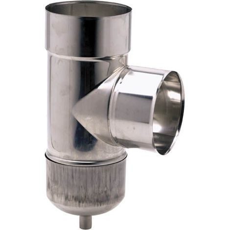 TEN – Té de tubage inox 304 90° – Purge Ø125 – Piquage femelle – Pour tous conduits inox