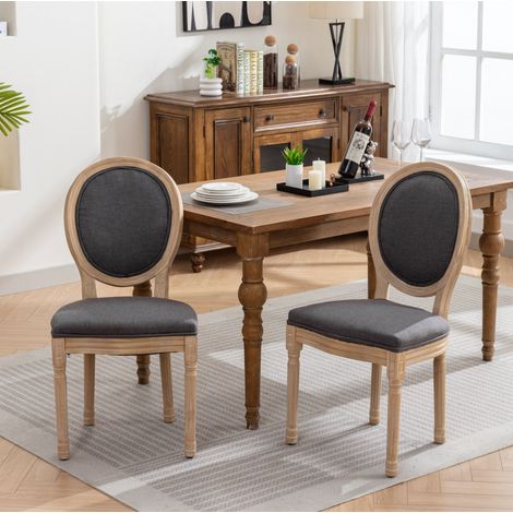Chaise salle manger style francais en lin gris OKMYHOME (1/5)