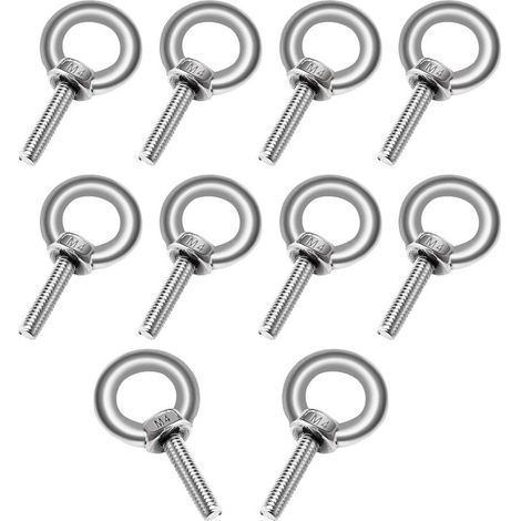 Pack of 10 M410 304 Stainless Steel Eye Bolts - Lifting Ring - Annular Male Thread. Marine weight bolts and various engineering lifting equipment (1/5)