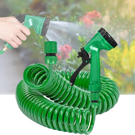 Tuyau Arrosage Spirale 7.5m/10m/20m, Tuyau d'arrosage Extensible avec 7 Modes Pistolet Arrosage pour Jardin (1/5)