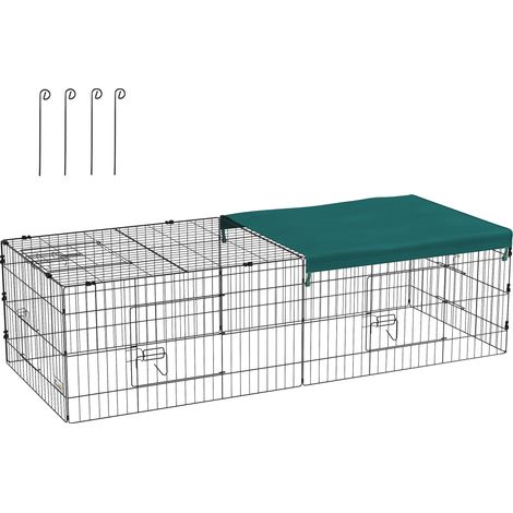 Parc modulable acier vert pour lapins rongeurs petits animaux, avec bâche, intérieur extérieur, 185x75x50 cm (1/5)
