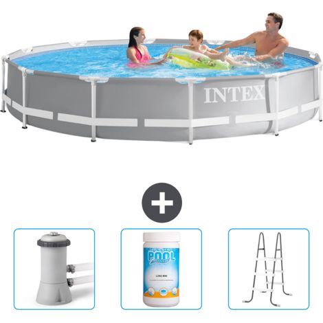 Piscine ronde prisme frame Intex - 366 x 76 cm - Grise - Incluse Accessoire CB84 (1/3)