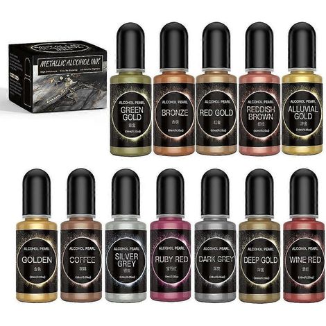 Colorant liquide à base d'époxy, 12 couleurs, encre métallique à alcool pour moules en résine. (1/4)