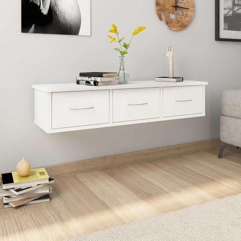 vidaXL Estante cajones para pared contrachapada blanco 88x26x18,5 cm (1/5)