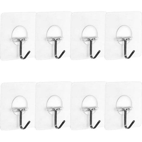 Crochets muraux à ventouse transparents et résistants, pour tasses et gobelets, avec ventouses puissantes et polyvalentes, pour la cuisine et la salle de bain (lot de 8). (1/4)