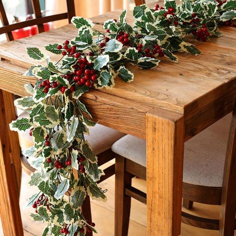 2er Set Künstliche Weihnachts Girlande mit roten Beeren, 175cm lang